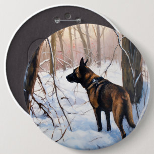 Badge Rond 15,2 Cm Le Malinois Belge Laisser Neige Noël