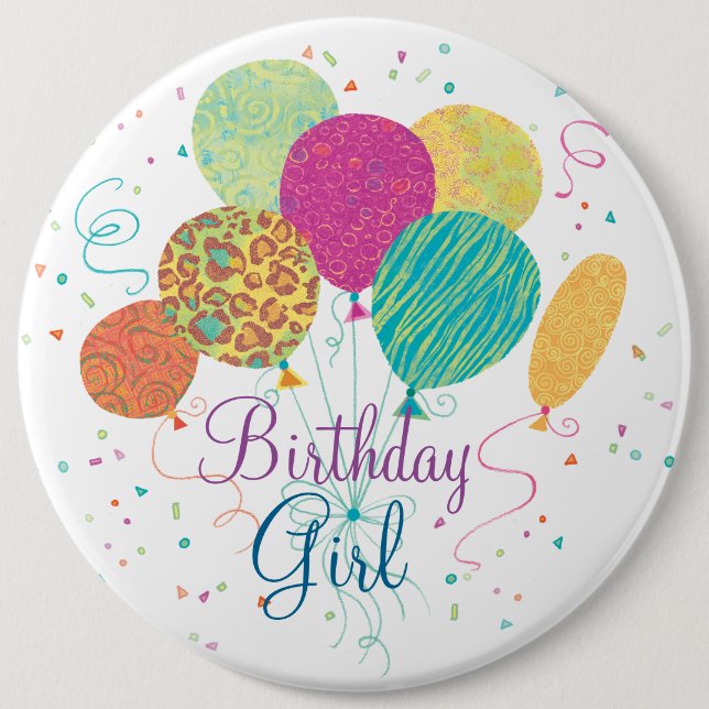 Badge Rond 15,2 Cm Le motif animal de fille d'anniversaire monte en (Devant)