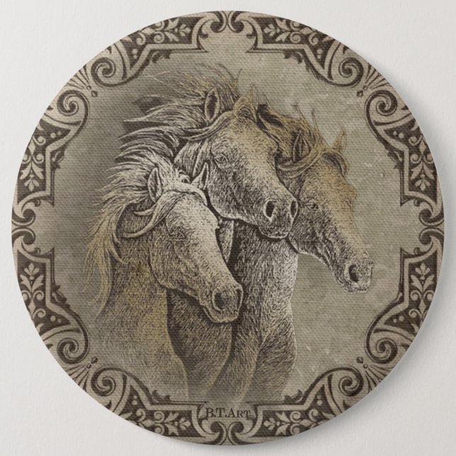 Badge Rond 15,2 Cm Les chevaux (Devant)