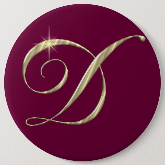 Badge Rond 15,2 Cm LETTRE MONOGRAPHIQUE D Or Initiales (Devant)