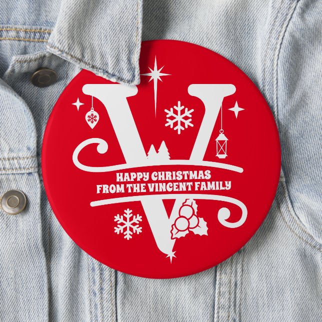 Badge Rond 15,2 Cm Lettre V Monogramme Nom de famille initial Salutat (En situation)