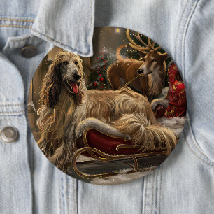 Badge Rond 15,2 Cm Lévrier Afghan Noël Fêtard
