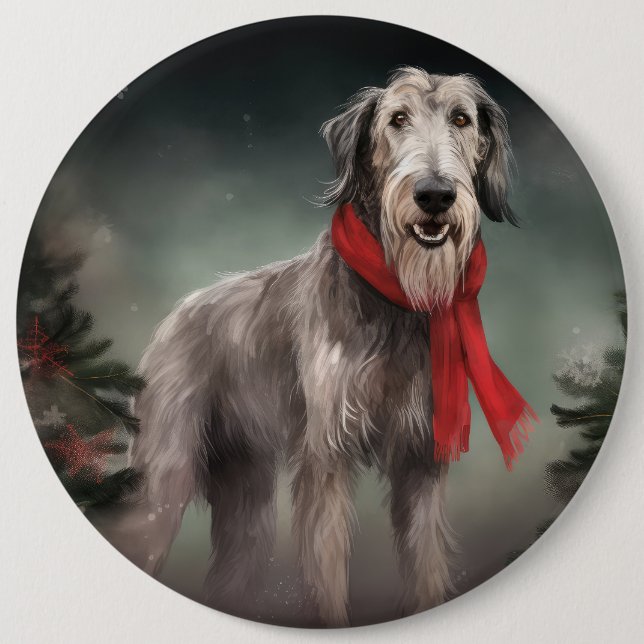 Badge Rond 15,2 Cm Lévrier en neige à Noël (Devant)