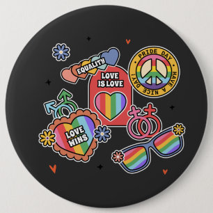 Badge Rond 15,2 Cm LGBT+pride. L'amour, c'est l'amour, l'égalité, le