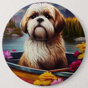 Badge Rond 15,2 Cm Lhassa Apso sur une rame : une aventure Pittoresqu