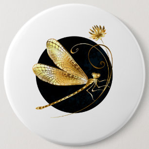 Badge Rond 15,2 Cm libellule d'or en cercle noir