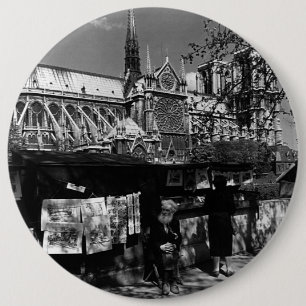 Badge Rond 15,2 Cm Libraires vintage France Paris cathédrale Notre-Da