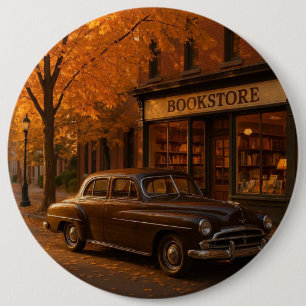Badge Rond 15,2 Cm Librairie Automne/Automne vintage et voiture
