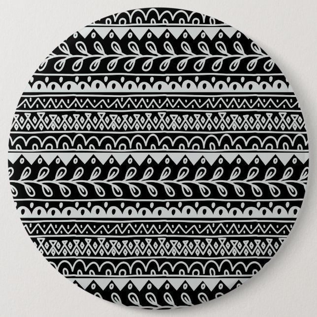 Badge Rond 15,2 Cm Lignes de Motifs de Doodle Noir et Blanc (Devant)