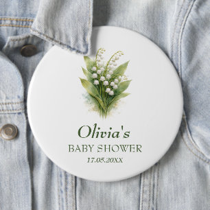 Badge Rond 15,2 Cm Lily of the Valley Fête de Naissance Fleur Blanche