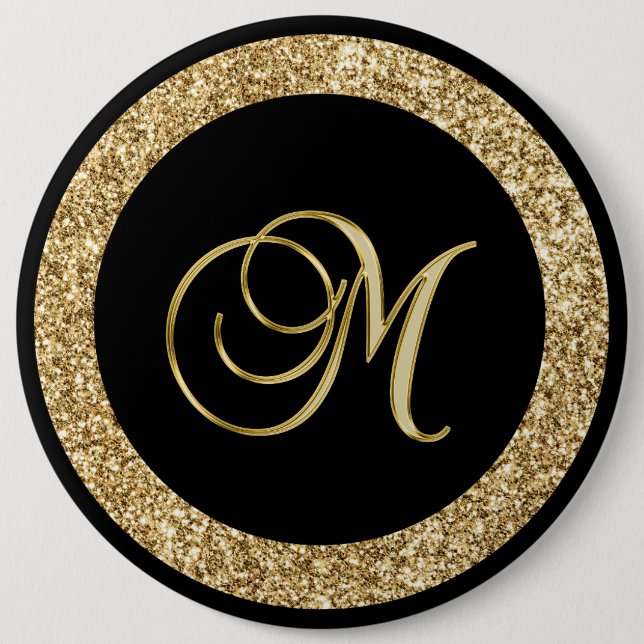 Badge Rond 15,2 Cm M monogramme d'or noir (Devant)