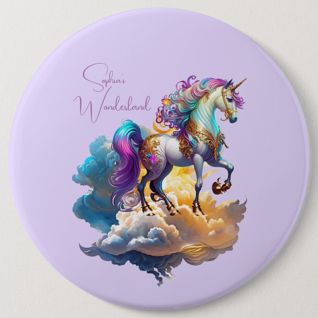 Badge Rond 15,2 Cm Magique Unicorne Imaginaire nuages romance anniver (Devant)