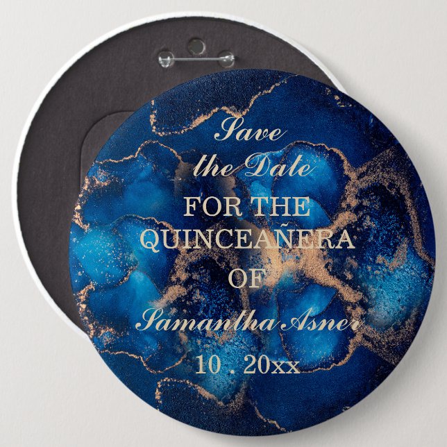 Badge Rond 15,2 Cm Magnet Réservez la date personnalisée pour Quincea (Devant & derrière)