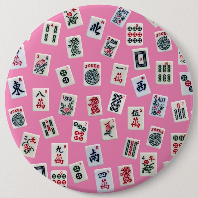 Badge Rond 15,2 Cm MahJong carreaux symboles sur rose (Devant)