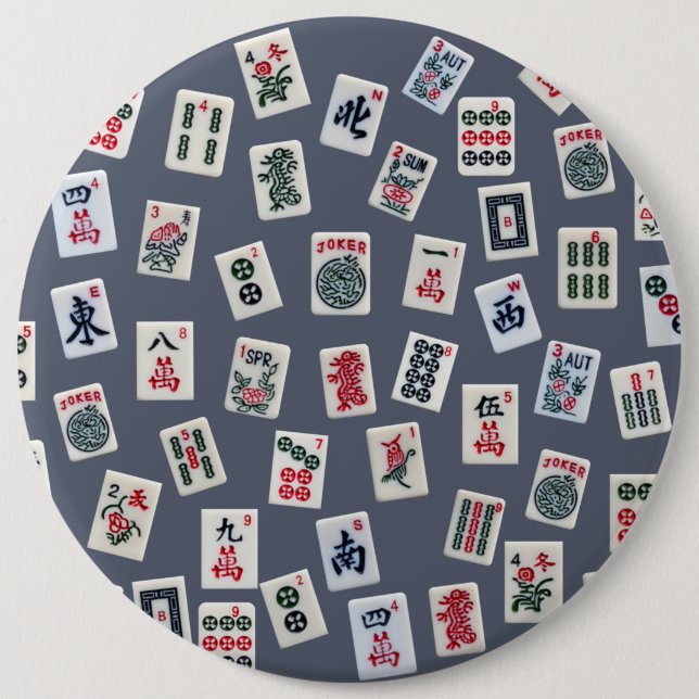 Badge Rond 15,2 Cm MahJongg mosaïques design sur bleu foncé (Devant)