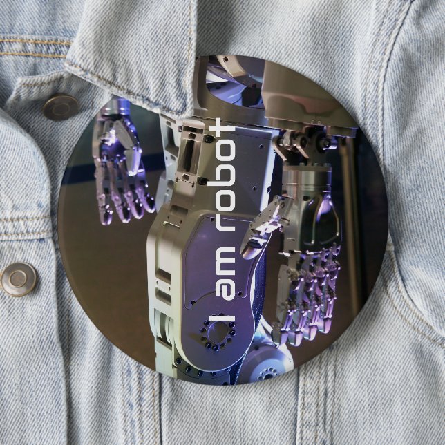Badge Rond 15,2 Cm Mains de robot  (En situation)