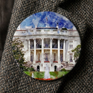 Badge Rond 15,2 Cm Maison Blanche à Washington DC en aquarelle