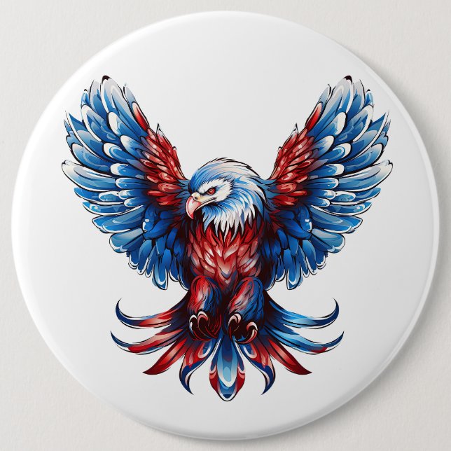 Badge Rond 15,2 Cm Majestic Rouge, Blanc, Bleu, Aigle (Devant)