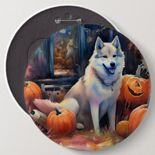 Badge Rond 15,2 Cm Malamute d'Halloween en Alaska avec la peur Citrou