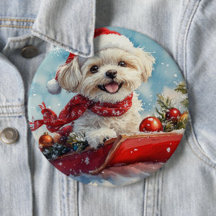 Badge Rond 15,2 Cm Malti Tzu Dog dans la corniche Laissez-le neiger N