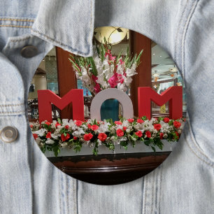 Badge Rond 15,2 Cm "Maman, je t'aime" - Un hommage floral plein de co