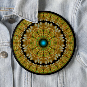 Badge Rond 15,2 Cm Mandala d'ornement brillant fractal doré