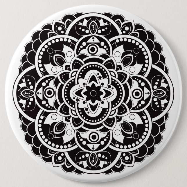 Badge Rond 15,2 Cm Mandala noir et blanc (Devant)