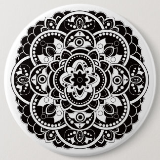Badge Rond 15,2 Cm Mandala noir et blanc