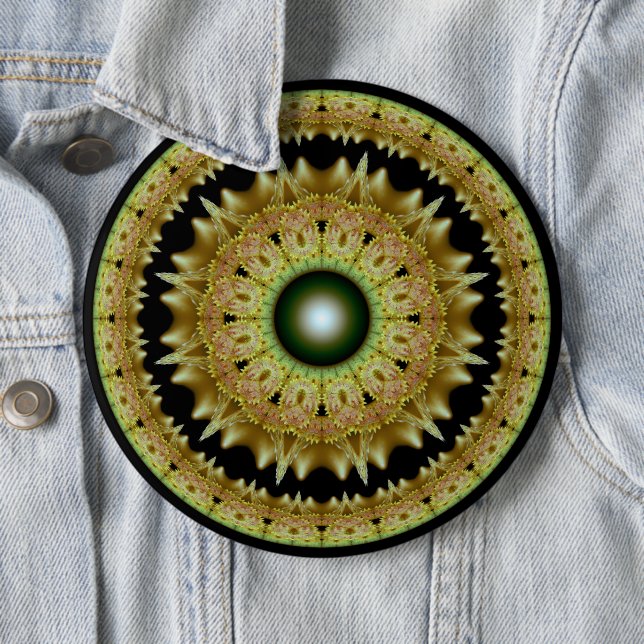Badge Rond 15,2 Cm Mandala rond fractal doré (En situation)