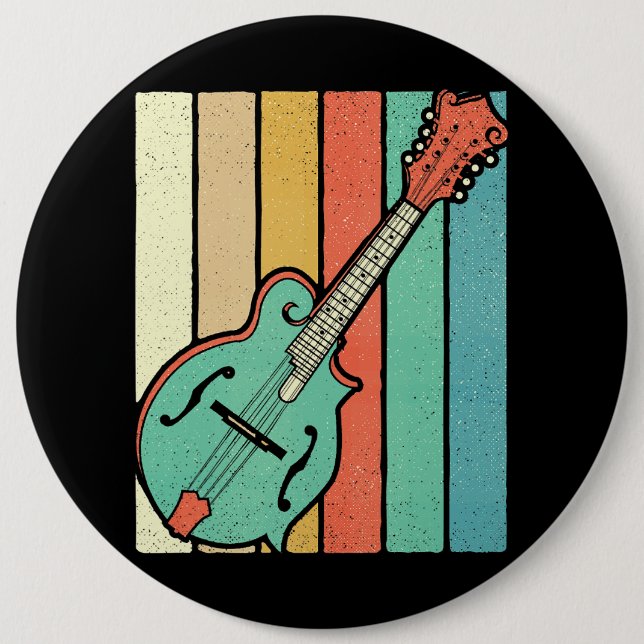Badge Rond 15,2 Cm Mandolin Player Funky Retro Bluegrass Mandolin Mus (Devant)