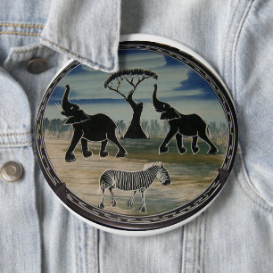Badge Rond 15,2 Cm Mara Trompette Gloire Éléphant d'Afrique Zèbre Hui
