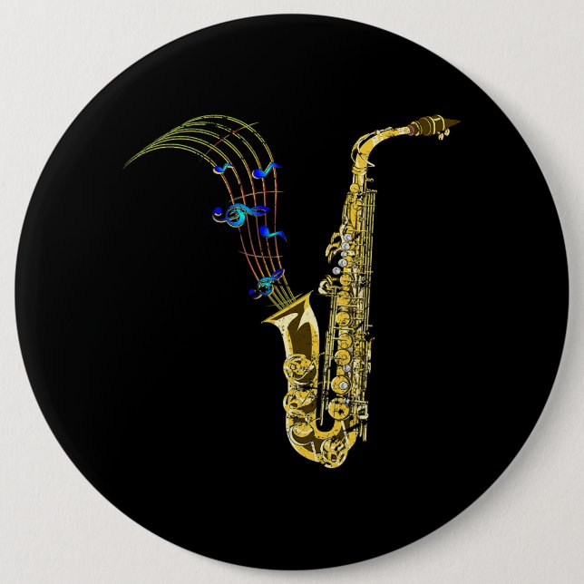Badge Rond 15,2 Cm Marching Band Saxophoniste Cadeau Jazz Musique Sax (Devant)
