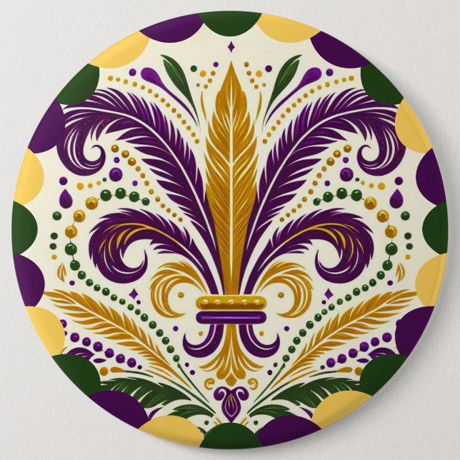 Badge Rond 15,2 Cm Mardi Gras fleur-de-lis (Devant)