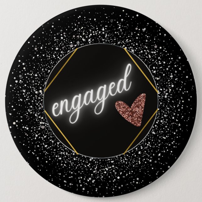 Badge Rond 15,2 Cm Mariée Glam Noir et Argent  (Devant)