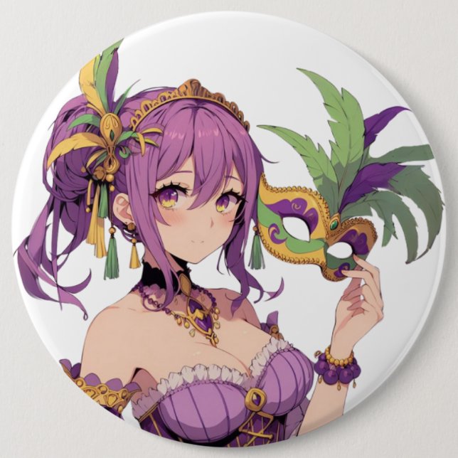 Badge Rond 15,2 Cm Masque Anime Mardi Gras (Devant)
