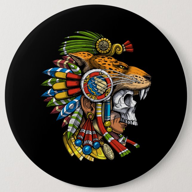 Badge Rond 15,2 Cm Masque Aztec Jaguar (Devant)