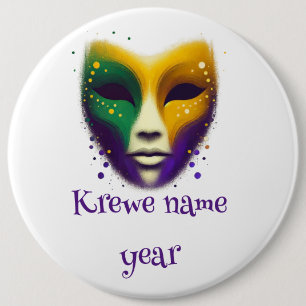 Badge Rond 15,2 Cm Masque Mardi Gras jaune violet