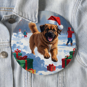 Badge Rond 15,2 Cm Mastiff Tibétain Courant dans la Neige avec un Cha