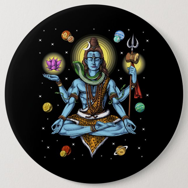 Badge Rond 15,2 Cm Méditation de Shiva (Devant)
