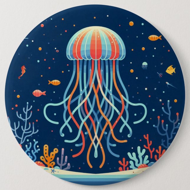 Badge Rond 15,2 Cm méduse marine/plage/côtière (Devant)