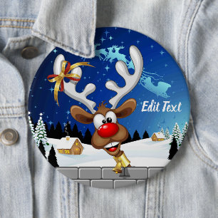 Badge Rond 15,2 Cm Mème de Noël drôle de renne qui regarde par-dessus