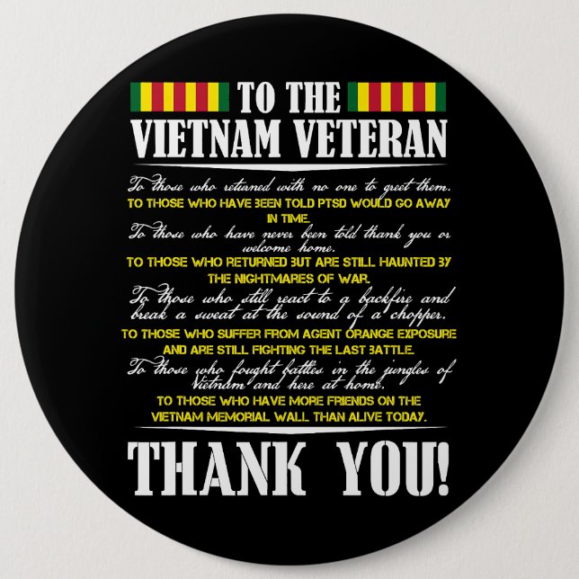 Badge Rond 15,2 Cm Merci Aux Vétérans Du Vietnam Brave Warriors V (Devant)