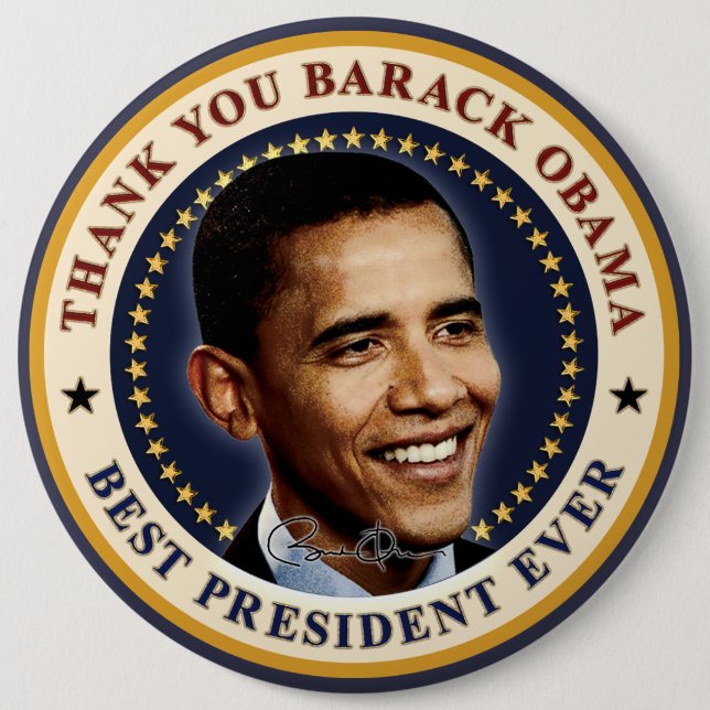 Badge Rond 15,2 Cm Merci Barack Obama - Meilleur président jamais (Devant)