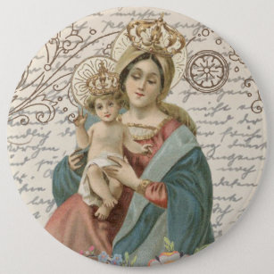 Badge Rond 15,2 Cm Mère bénie Mary Jésus de Vierge couronnée par cru