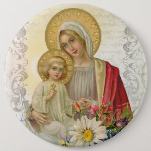 Badge Rond 15,2 Cm Mère Mary Jésus de Vierge bénie par cru floral