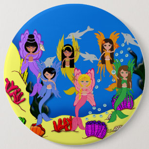 Badge Rond 15,2 Cm Merfées en Océan avec Dolphins Big Button