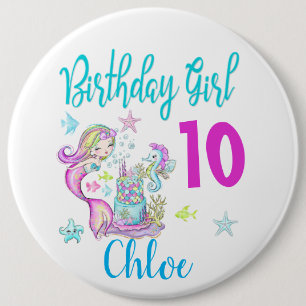 Badge Rond 15,2 Cm Mermaid Girl Anniversaire Groupe de Fête Thème de 