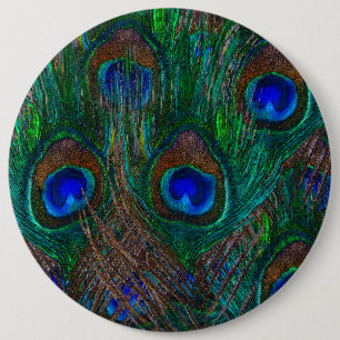 Badge Rond 15,2 Cm Midnight Peacock Feathers Etching Style Decor