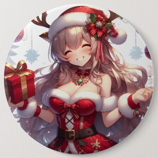 Badge Rond 15,2 Cm mignonne fille de Noël anime (Devant)