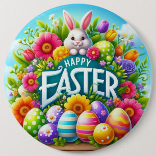 Badge Rond 15,2 Cm Mignonne lapin de printemps/Pâques avec oeuf